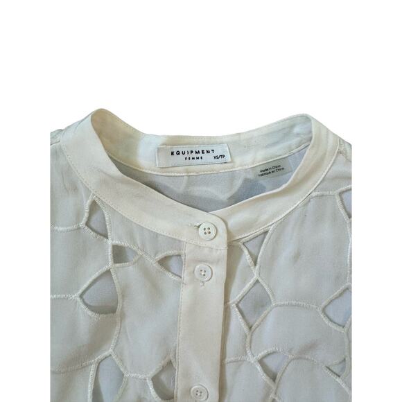 EQUIPMENT GUC Henri Embroidered Cutout Silk Shirt White XS - Picture 8 of 8